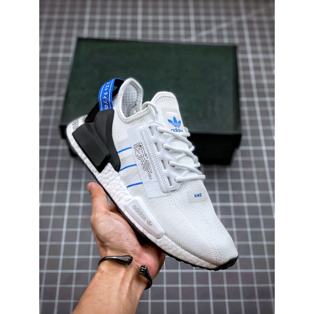 adidas originals NMD_R1 Sepatu Kasual Pria Wanita Putih Hitam Merah Bahan Tekstil Trendy Anti Selip 