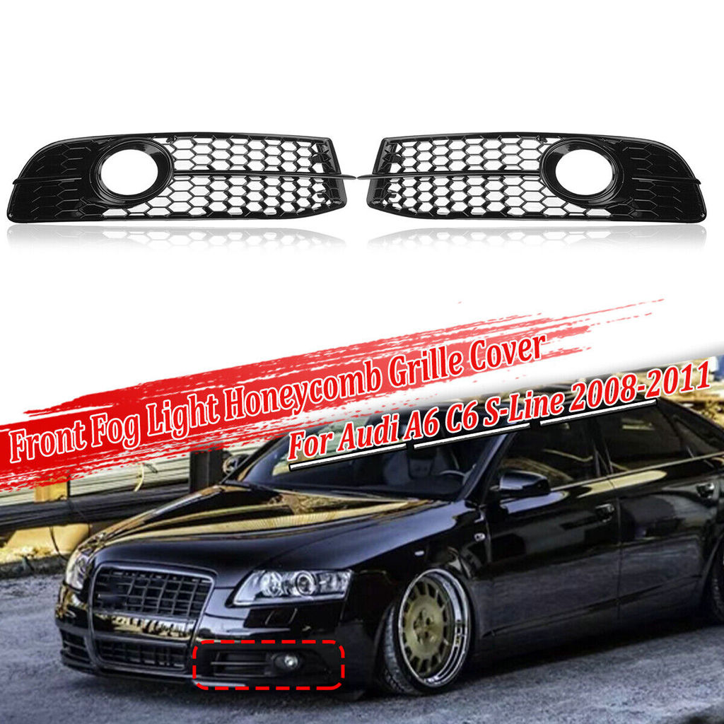 Car Front Bumper Fog Light Grille For Audi A6 C6 S-Line S-Facelifted 2008 2009 2010 2011 Honeycomb H