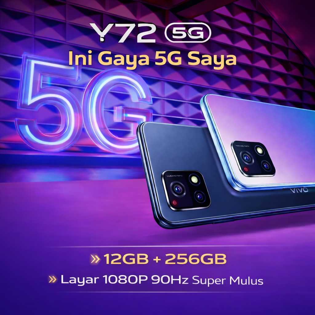 Vivo Y72 5G 12GB 256GB Performa Cepat Lancar Tanpa Lag Stabil untuk Gaming Kamera Jernih Desain Stylish Tipis Smartphone