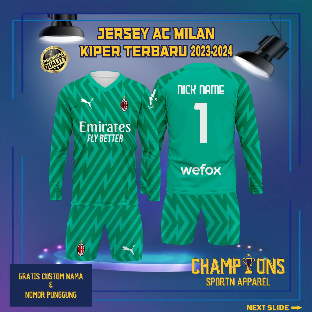 Jersey Sepak bola custom KIPER AC MILAN 2023 2024 LENGAN PANJANG – Full Printing Dryfit Milano | Nam