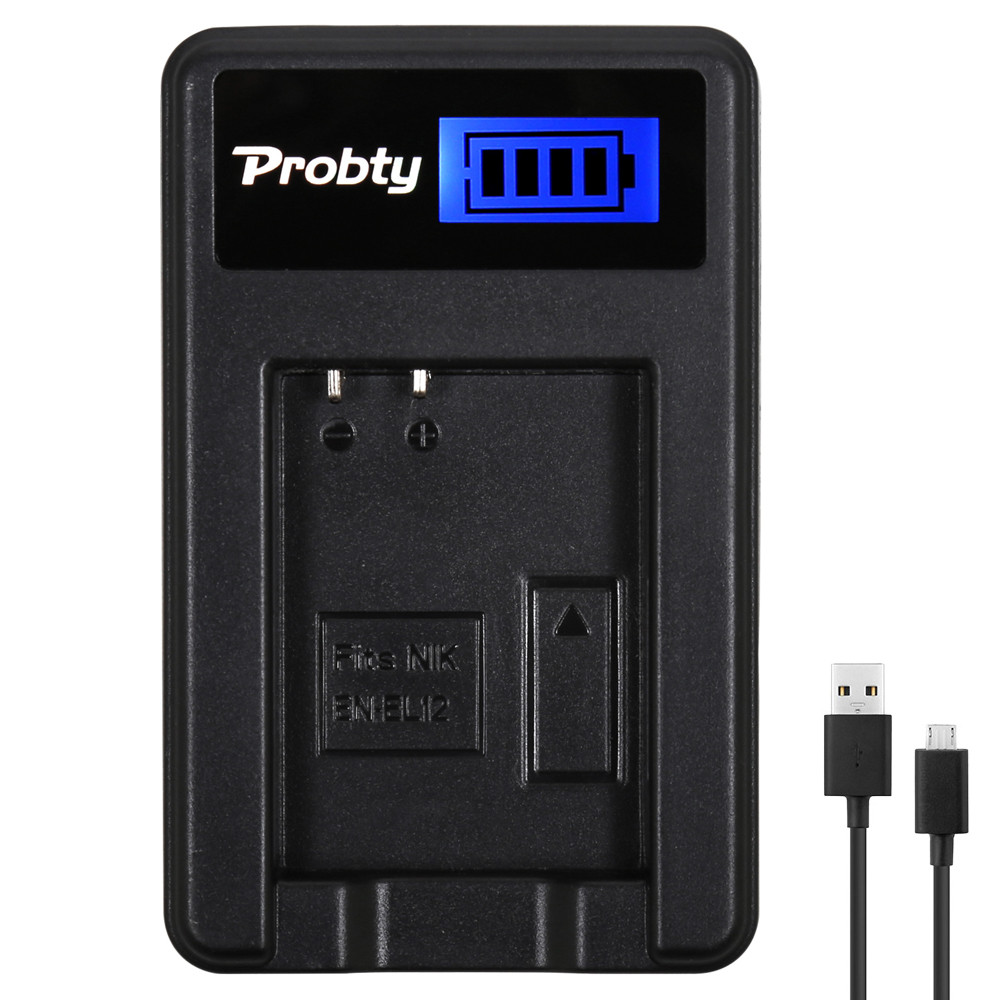 Probty ENEL12 ENEL12 EN EL12 LCD USB Charger for Nikon Coolpix S9700 AW120 S9900 AW130 AW100 P340 S6