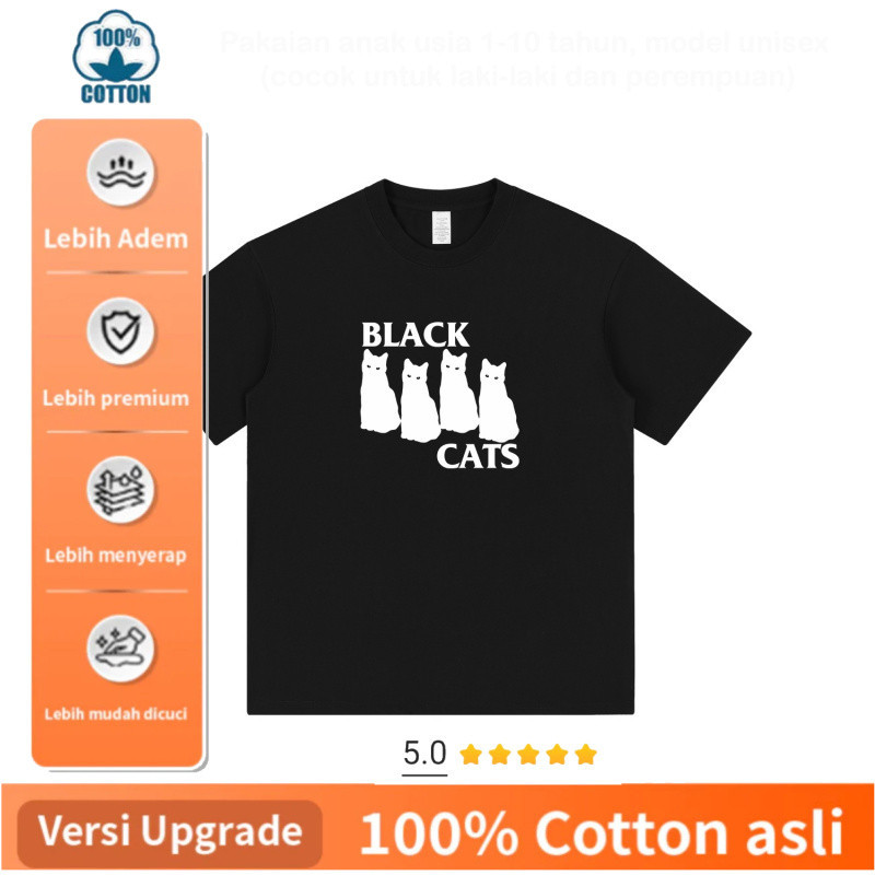 kualitas tinggi tongzhuang 1-10Tahun  Empat Kucing Hitam Kecil Pola Baju Anak Musim Panas