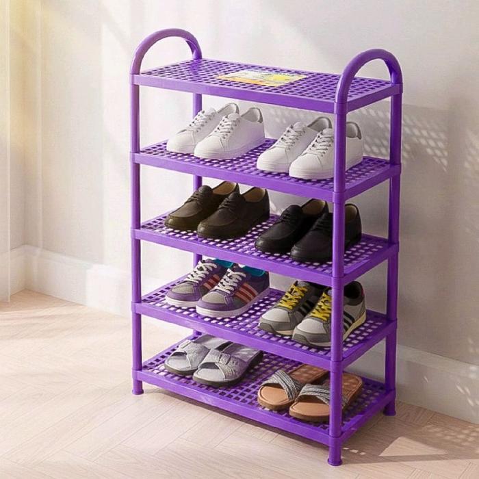 MRO Rak Sepatu / Rak sepatu Plastik / Tempat Sandal / Rak serbaguna susun 5 - Ungu, RAK SEPATU SUSUN