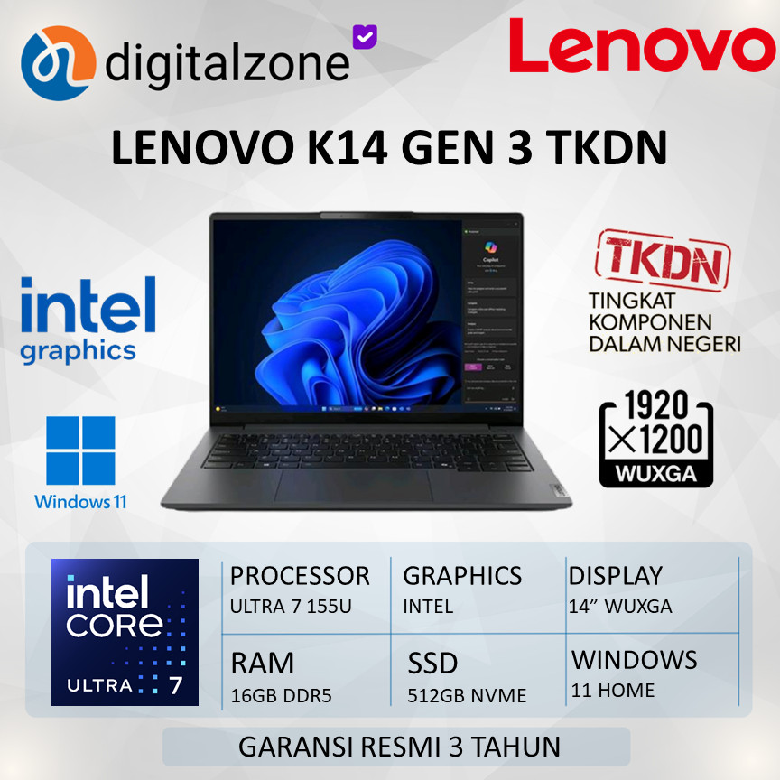 Lenovo TKDN K14 Gen3 1FID-1HID-1LID Ultra 7 155U 16 GB DDR5 512GB SSD 14.0 WUXGA W11 Pro 3YEAR
