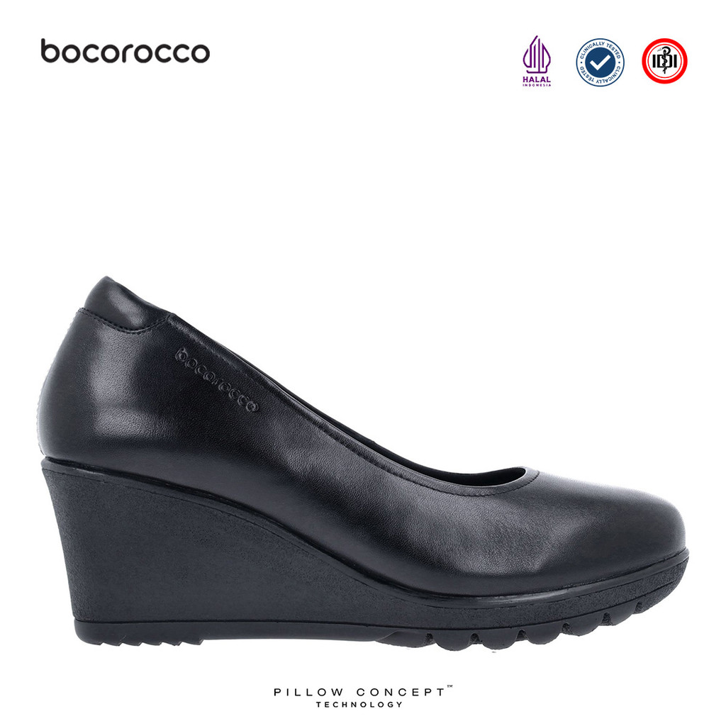 Bocorocco D. Bologna 99 Nero - Wedges Kulit Asli Warna Hitam