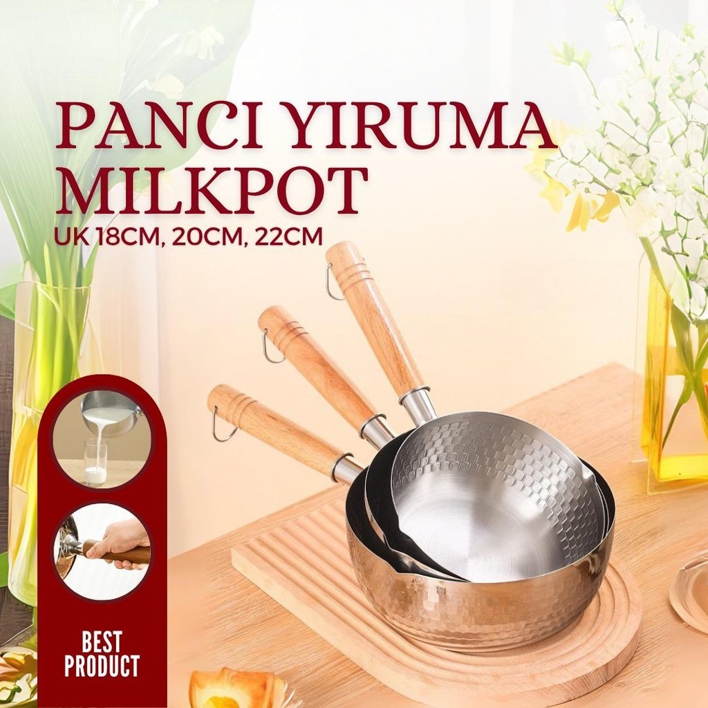 BMW Kitchenware - Panci Milkpot Yiruma Bahan Stainless Steel Tebal Gagang Kayu Tahan Panas High Qual