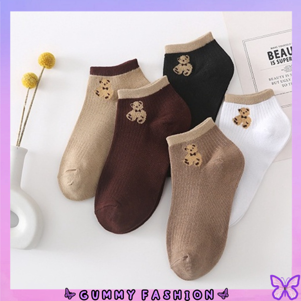 •KEDAI SALSA• KK995 Kaos Kaki Motif Beruang Bear Brown Pendek Ankle Semata Kaki Socks Korean Model C