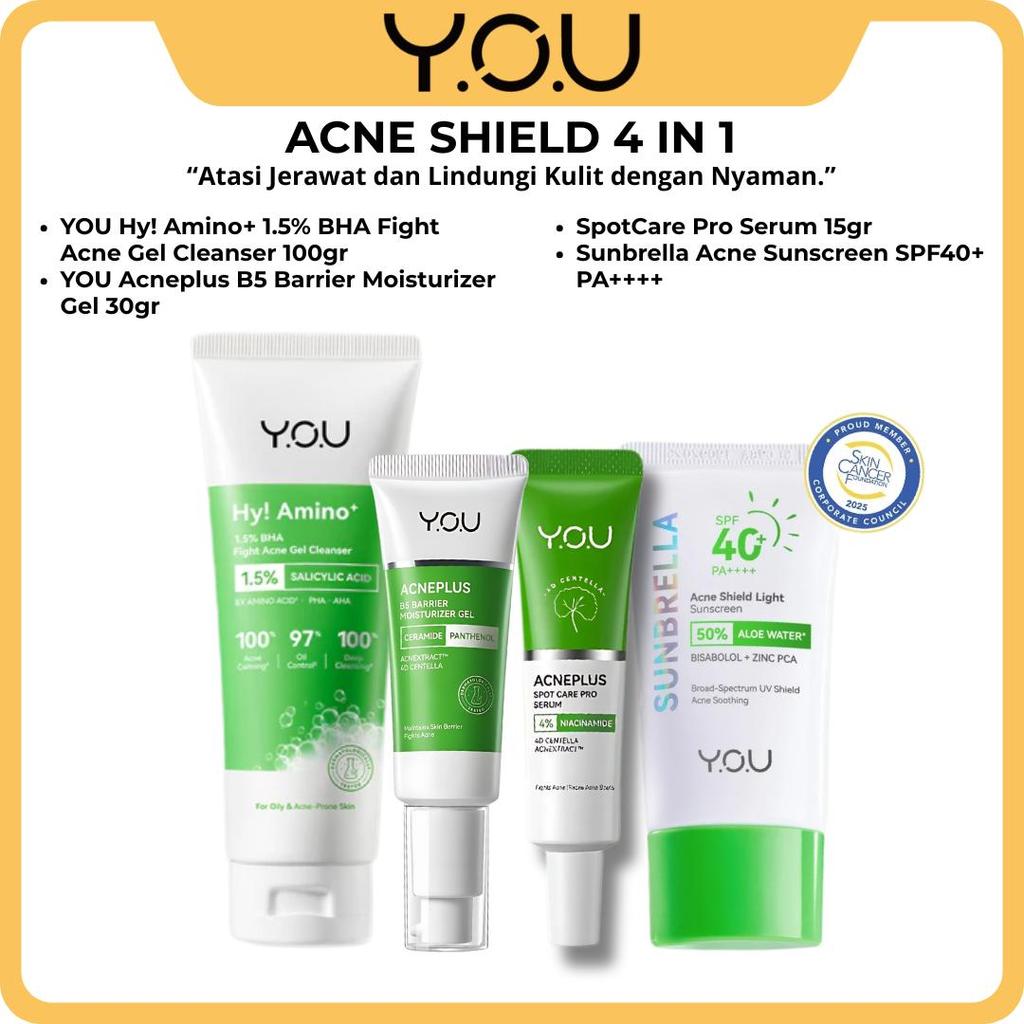 YOU Acneshield 4 in 1  Set – Paket Skincare Lengkap untuk Kulit Berjerawat