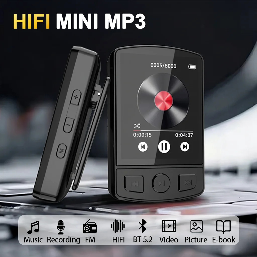 MP3 Player HiFi Bluetooth 5.2 Portable 1.8 Inch Layar Warna MP4 Audio Lossless Pedometer FM Radio Re