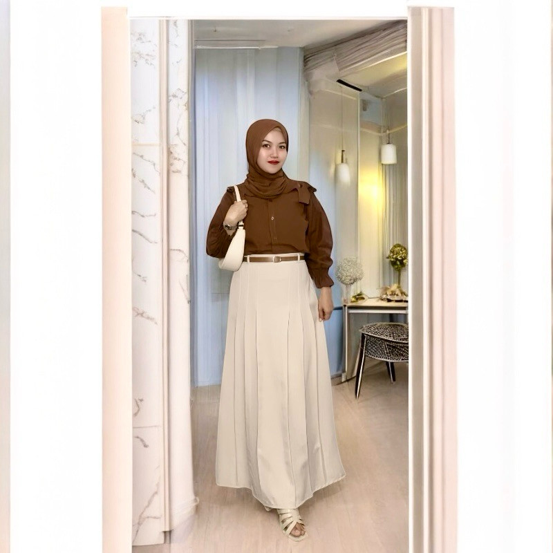 JESI- Joy Skirt-rok flare Wanita Korean Style- Bahan semiwoll lokal_Model Panjang & Midi/Terbaru