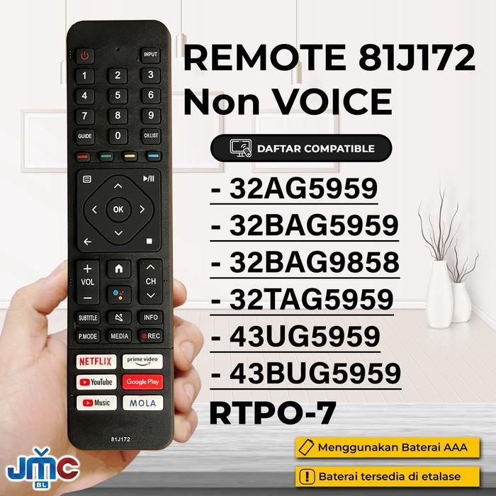 Remote Smart TV Android Smart 81J172 81J208 PLD 32AG5959 32BAG5959 32BAG9858 32TAG5959 43UG5959 43BU