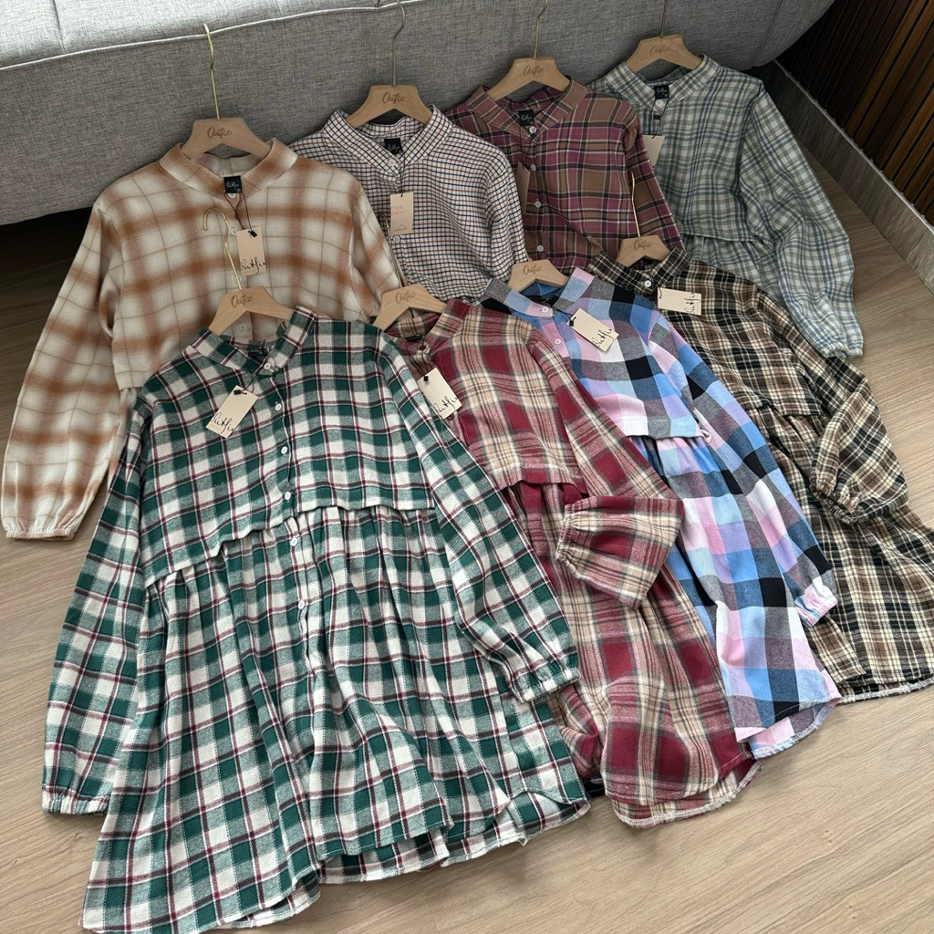 JONSTORE Adyra Flanel - Atasan Wanita Blouse Tunik Look Slim Menutup Belakang S M L XL