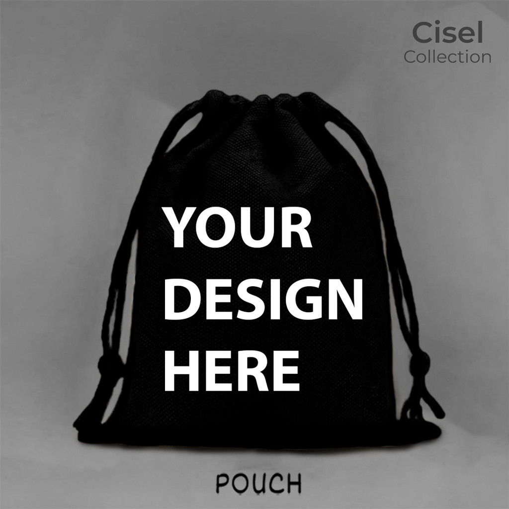 CISEL Pouch Serut Hitam CUSTOM TEBAL Bahan Kanvas 100% Satuan Lusinan Murah