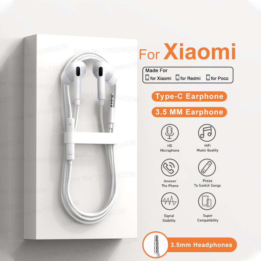 3.5mm Wired Headphones For Xiaomi Mi 15 14 17 Pro Max in-ear Earphones Redmi Note 13 12 11 10 Pad PO