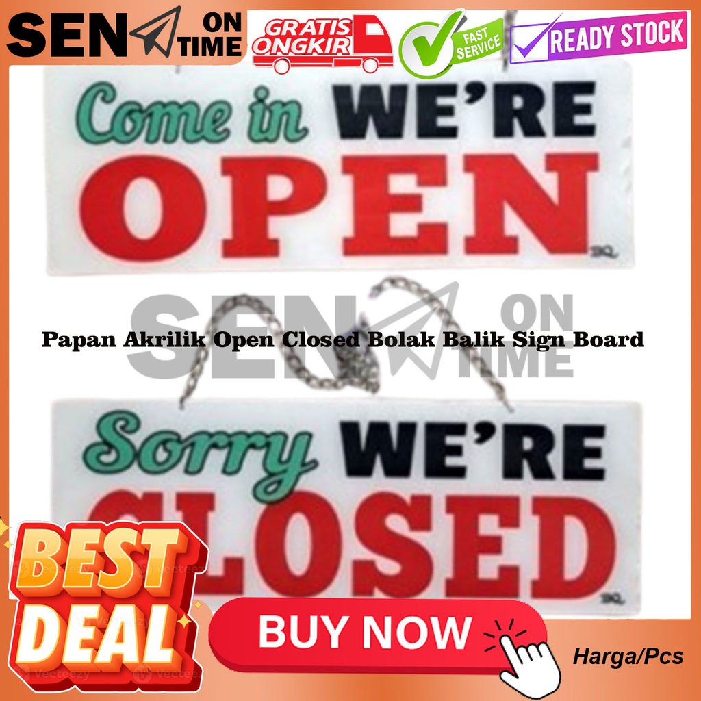 Papan Akrilik Petunjuk Bolak Balik Open Closed Sign Stiker Board Tulisan Ruangan Akerilik Terima Kas