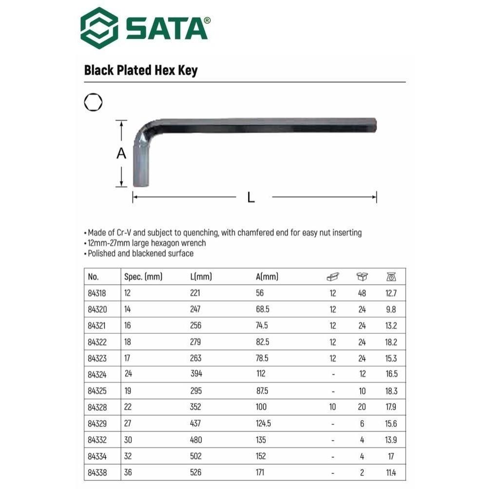 KUNCI L PENDEK 19 MM 84325 - BLACK PLATED HEX KEY 19 MM SATA