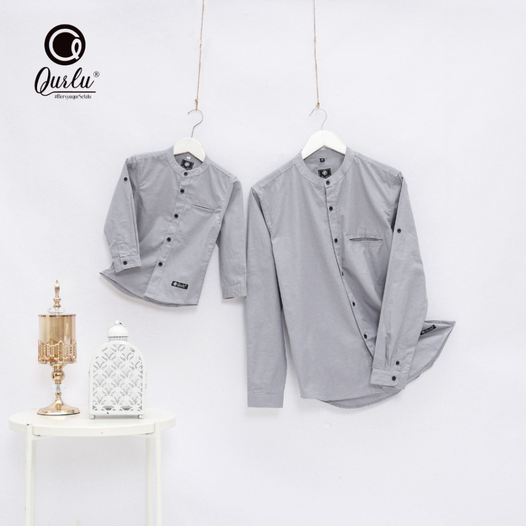 ARDIOSHOP Qurlu - Kemeja Koko Dewasa/Anak warna ABU SILVER (baju couple ayah dan anak laki-laki Baju