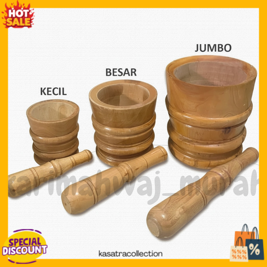 LUMPANG KAYU MAHONI 1 SET SIAP PAKAI ADA 3 UKURAN MODEL UKIR + ALU | ALAT GEPREK AYAM KREMES MURAH