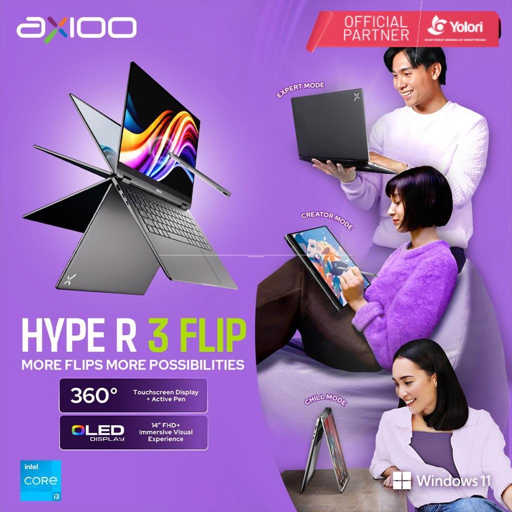 Axioo Laptop 2 in 1 Touchscreen Hype R3 FLIP OLED Intel i3-1215U/24GB/256GB/FHD+ OLED Garansi Resmi
