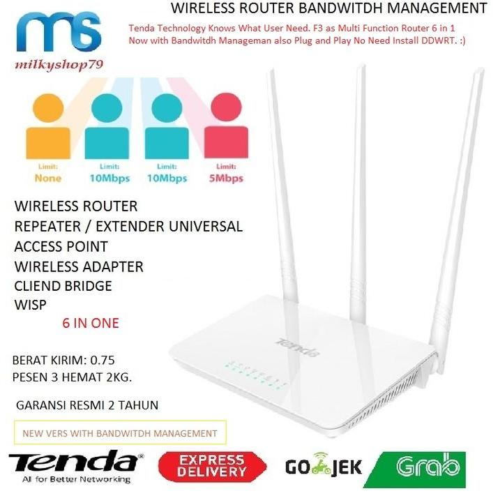 NEOBYTE ID Tenda F3 Wireless Router+Extender+Access Point Wifi Repeater New FH303