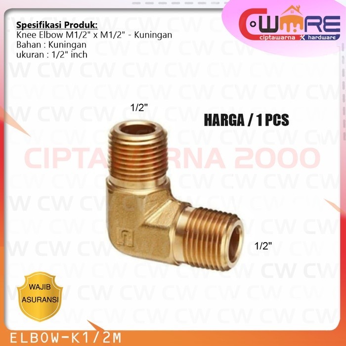 Elbow Kuningan Drat Male Luar Nepel Knee L Kompresor taman air 1/2" Inch - CW2H