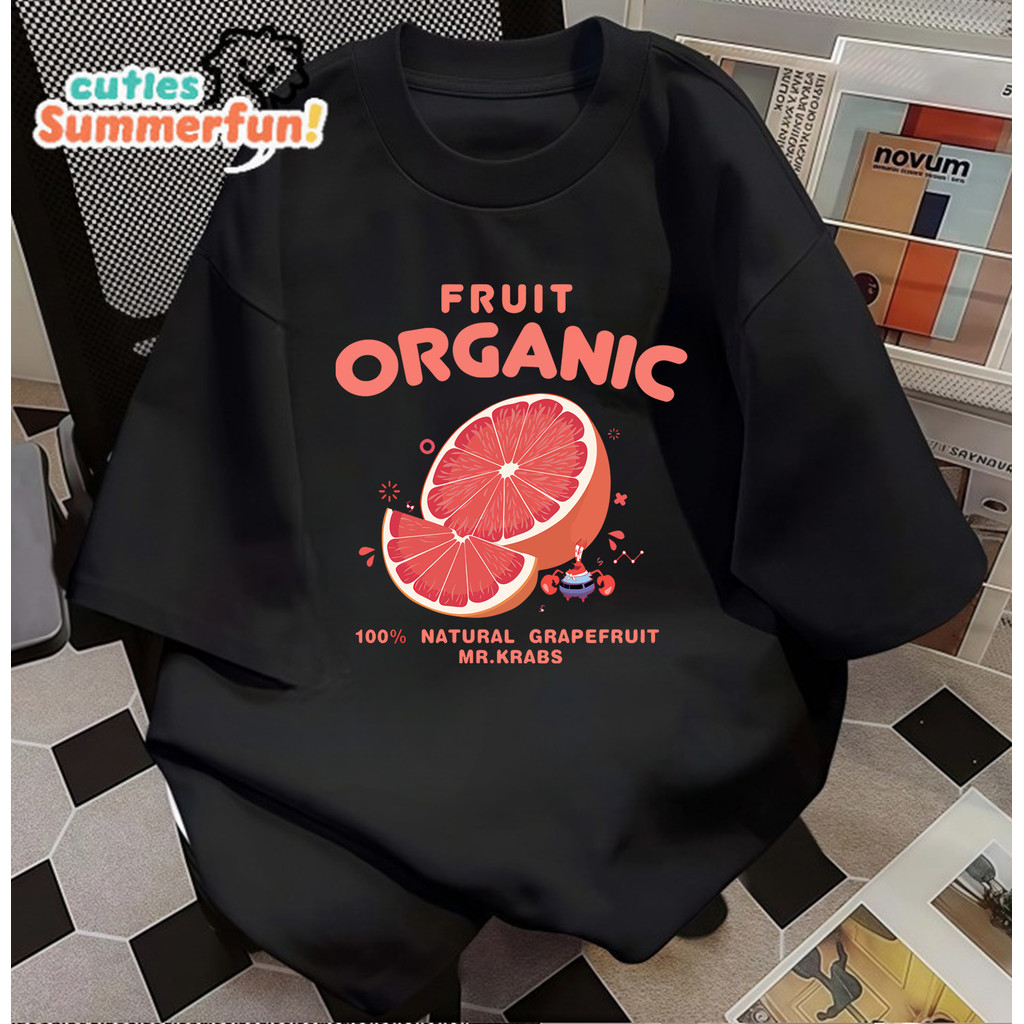 Kaos Wanita Mr Krabs Motif Jeruk Bali Organic Oversize Putih |Kaos Tshirt Wanita Spongebob Mr Krabs 