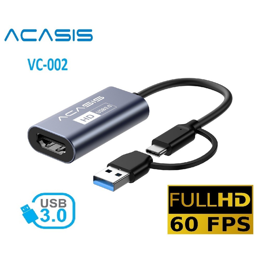 ACASIS USB3.0 HDMI Video Capture Adapter USB A + USB Type C Full HD 1080p HDTV - VC002