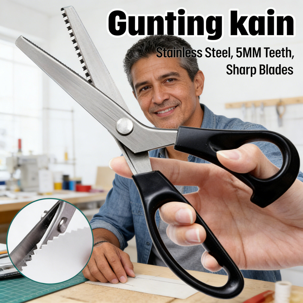 kain gunting kain kain gigi renda gunting baja penjahit tahan segitiga DIY gigi gunting gunting kain