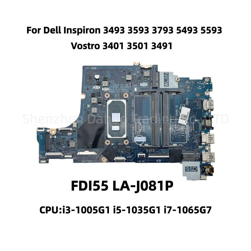 LA-J081P For Dell Inspiron 3493 3593 3793 5493 5593 Vostro 3401 3501 Laptop Motherboard With i3 i5 i
