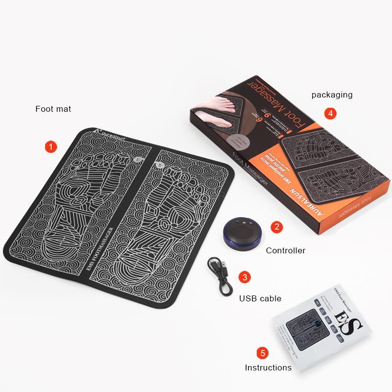 Smart EMS foot massager pad with pulse therapy, microcurrent foot sole massager, USB rechargeable