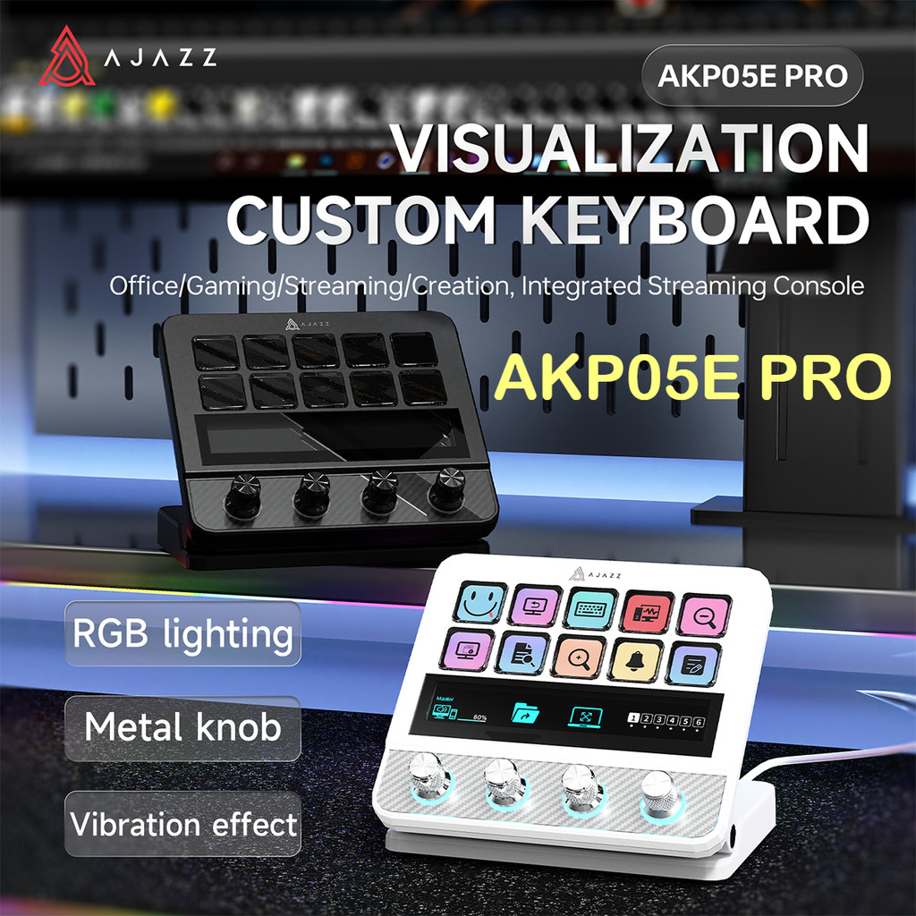 Ajazz AKP05E PRO Visual Macro Keyboard,Multi-Function Desktop Assistant, 10Keys Tou Strip Quad-al In
