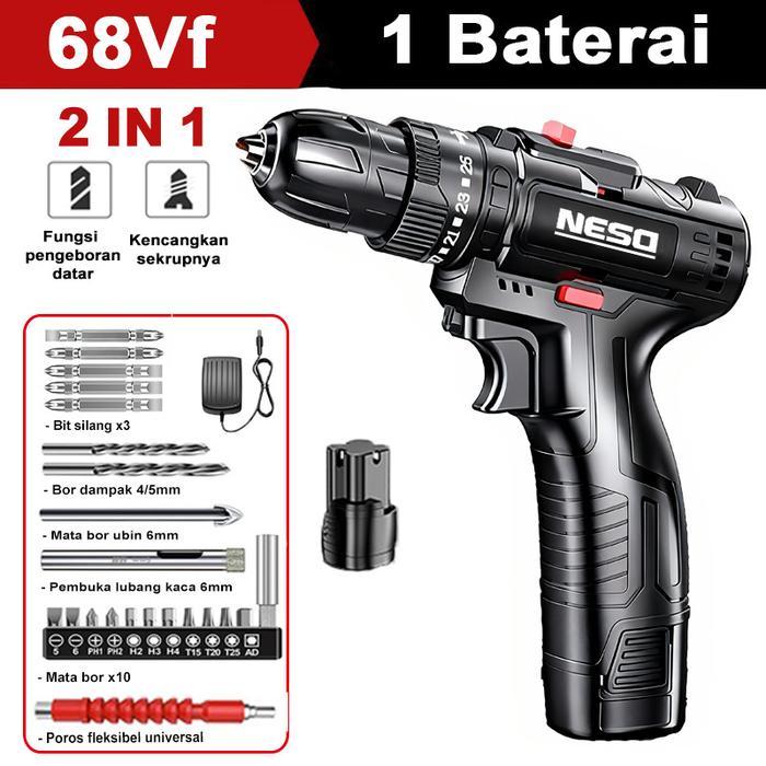 Neso Alat Jerman  Baterai 2in1 Mesin Bor Portabel Cordless Bor Bor Listrik Bor Tanpa kabel Mesin Cor