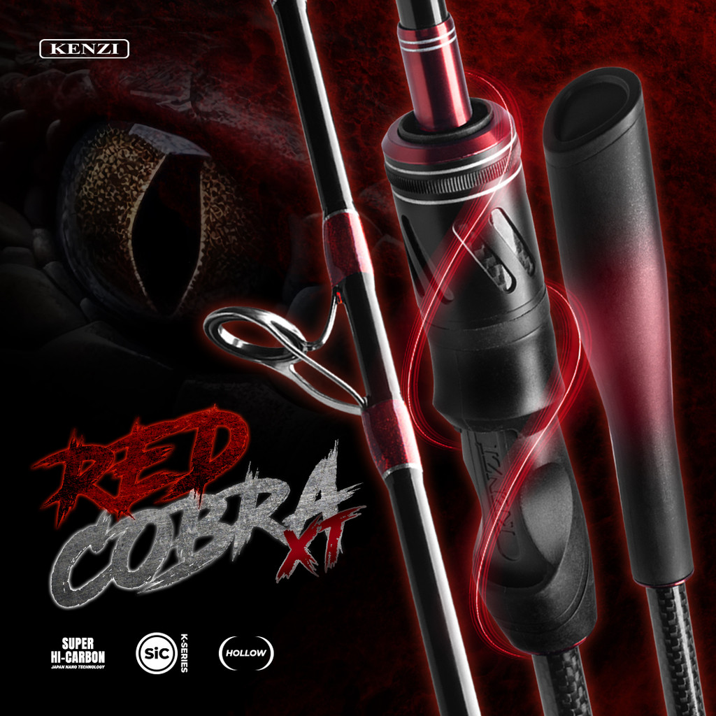 KENZI RED COBRA XT 1652 Hollow Carbon Spinning Casting 4-10lbs 5-12lbs - Joran Stik Pancing