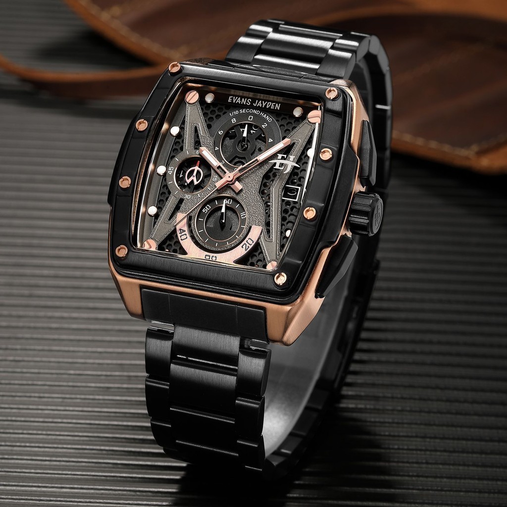 Jam Tangan Evans Jayden Jam Tangan Pria 9624 Rantai Stainless Steel Chronograph Kaca Sapphire Water 