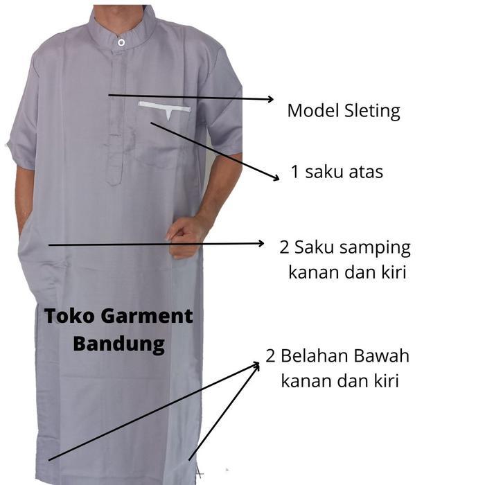 Toko Garment Bandung Jubah Gamis Pria Lengan Pendek GMS 003 Bahan Baloteli Premium Putih Biru Navy H
