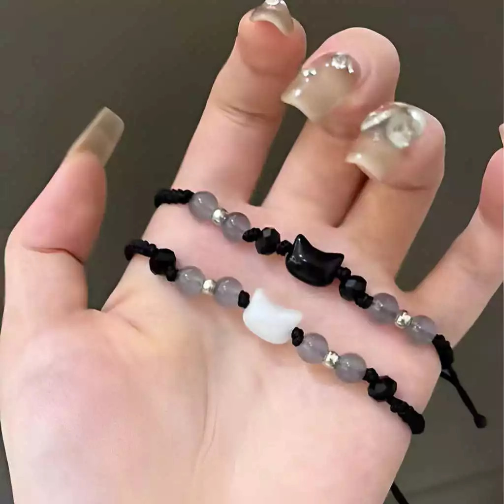 Gelang Kepang Motif Kucing Isi 1 Pcs  Gelang Kepang Adjustable Karakter Kucing