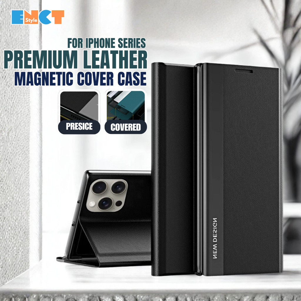 Premium Leather Flip Cover Iphone 17 16 15 14 13 11 Pro Max Magnetic Lock Stand Slim Anti Shock Full