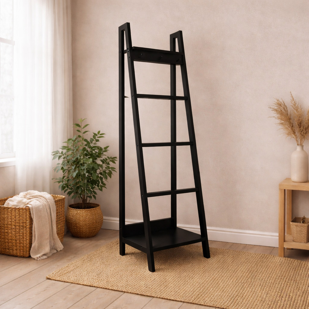 Rak Mukena Sajadah Peci Minimalis Kayu – Rak Serbaguna Model Tangga Modern untuk Mushola & Kamar