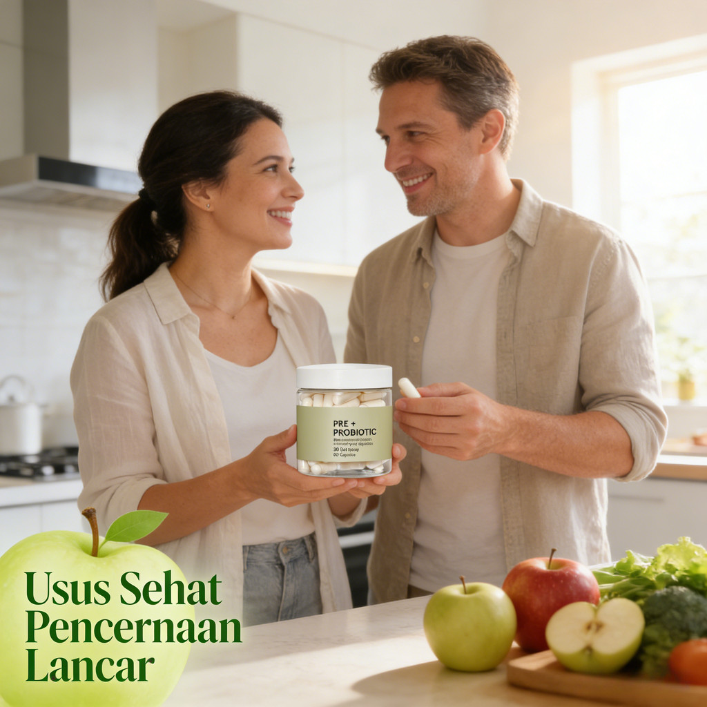 Pre+Probiotik Apple Cider Vinegar Kesehatan Usus Pencernaan Flora Baik 60 Kapsul Vegan