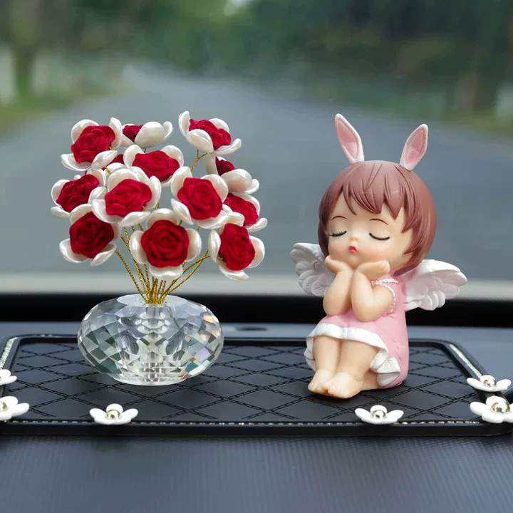 [COD]Ornamen Parfum Aromaterapi Mawar Kristal Aksesoris Bunga Tuk Mobil Pajangan Aksesoris Dashboard