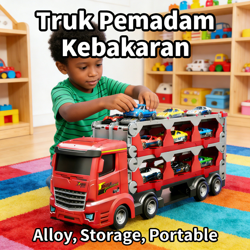 Penyimpanan Kendaraan Truk Pemadam Kebakaran Katapult Konstruksi Alloy Model Mobil Truk Anak