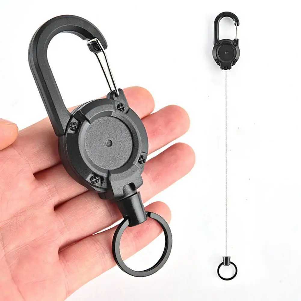 Gantungan Kunci Retractable Wire Puller Keychain ID Card Holder Yoyo Tarik Otomatis Kawat Baja Kuat 