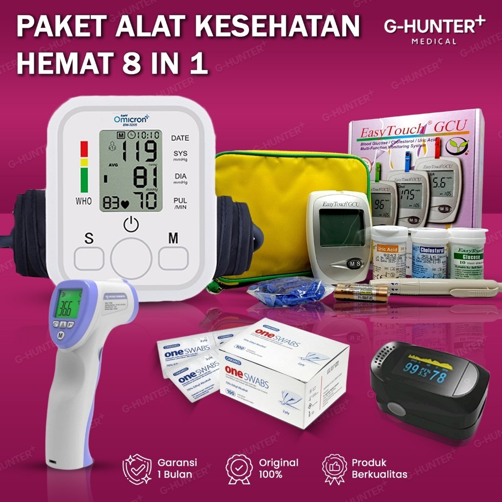 Paket Alat Kesehatan Lengkap 5 IN 1 / Tensimeter Digital Otomatis / Easy Touch Multicheck 3 in 1 / O