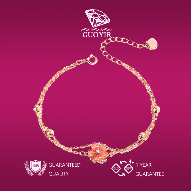 GUOYIR Gelang Bunga Persik Berlapis Emas Mawar Mewah