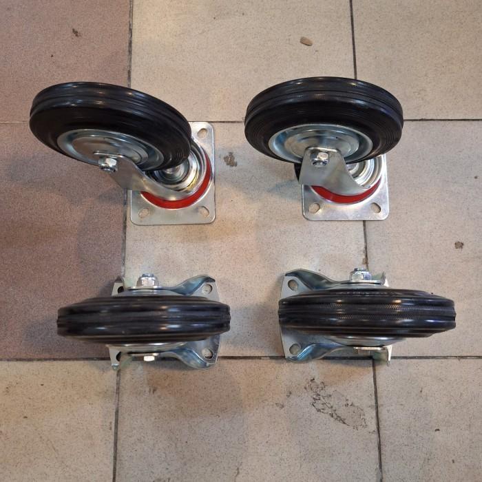 Roda Troli Karet Hitam 6 Inch 1Set ( 2Hidup 2Mati )