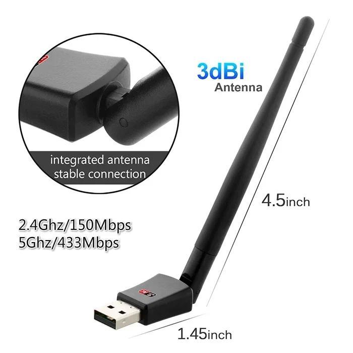 WiFi Adapter dongle with 2.4G&5.8G External Wifi Antenna for Computer 802.11B/G/N/AC Dual Band 600Mb