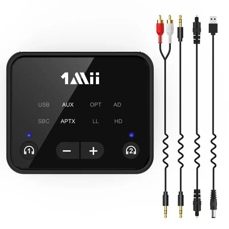 1Mii-B06T6 Bluetooth 5.3 Transmitter for TV to 2 Wireless Headphones, Bluetooth Adapter,aptX LL& HD,