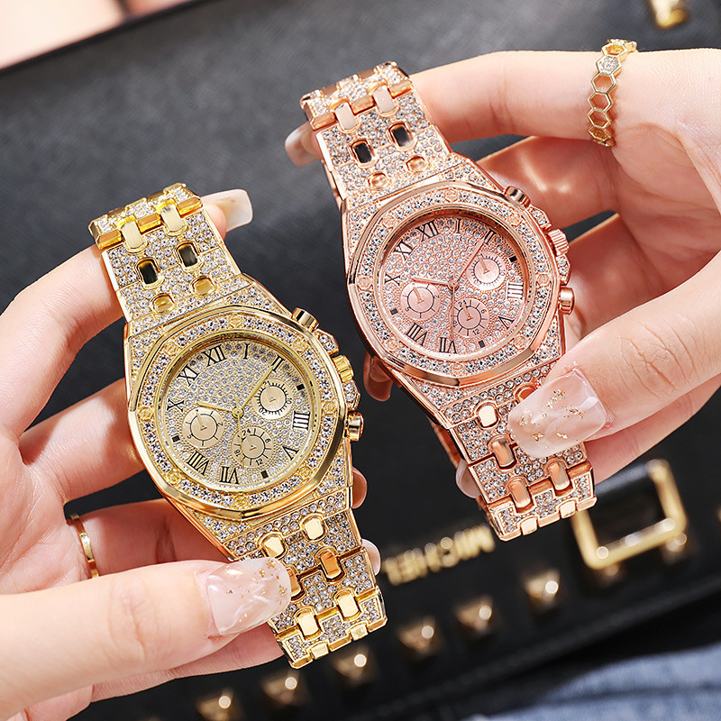 Jam Tangan Pria Mewah Full Kristal Tali Baja Manik Angka Romawi Stylish