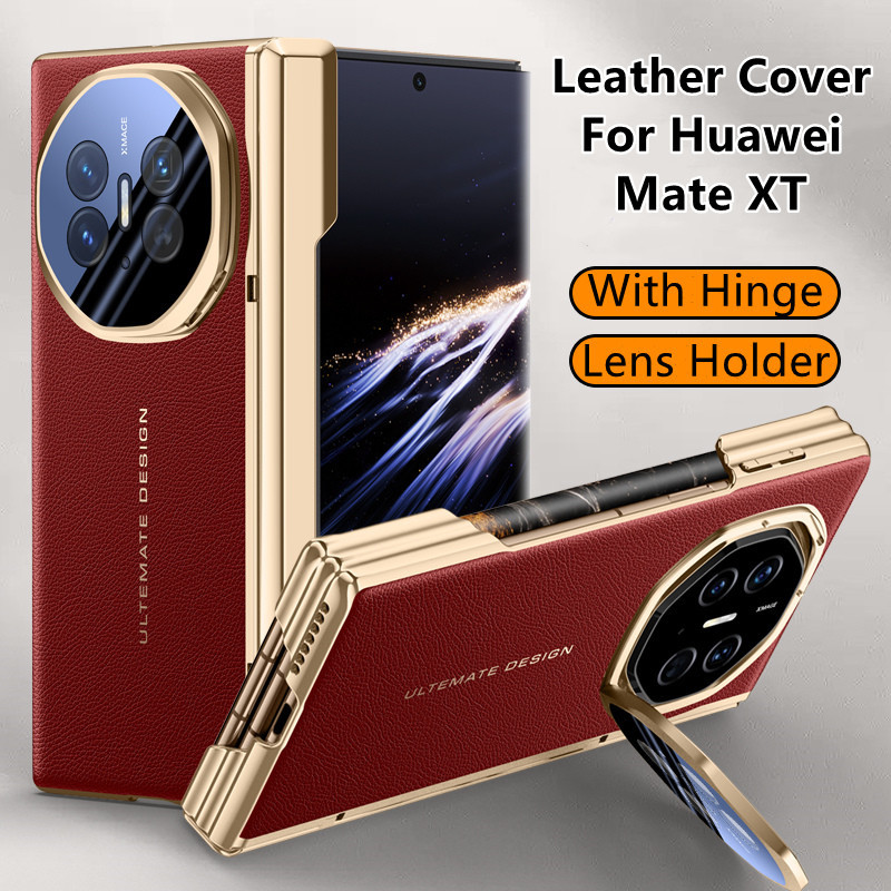 Casing untuk Huawei Mate XT  Sarung Ponsel Kulit Lipat    Engsel Penyangga Bracket Casing Anti Gunca