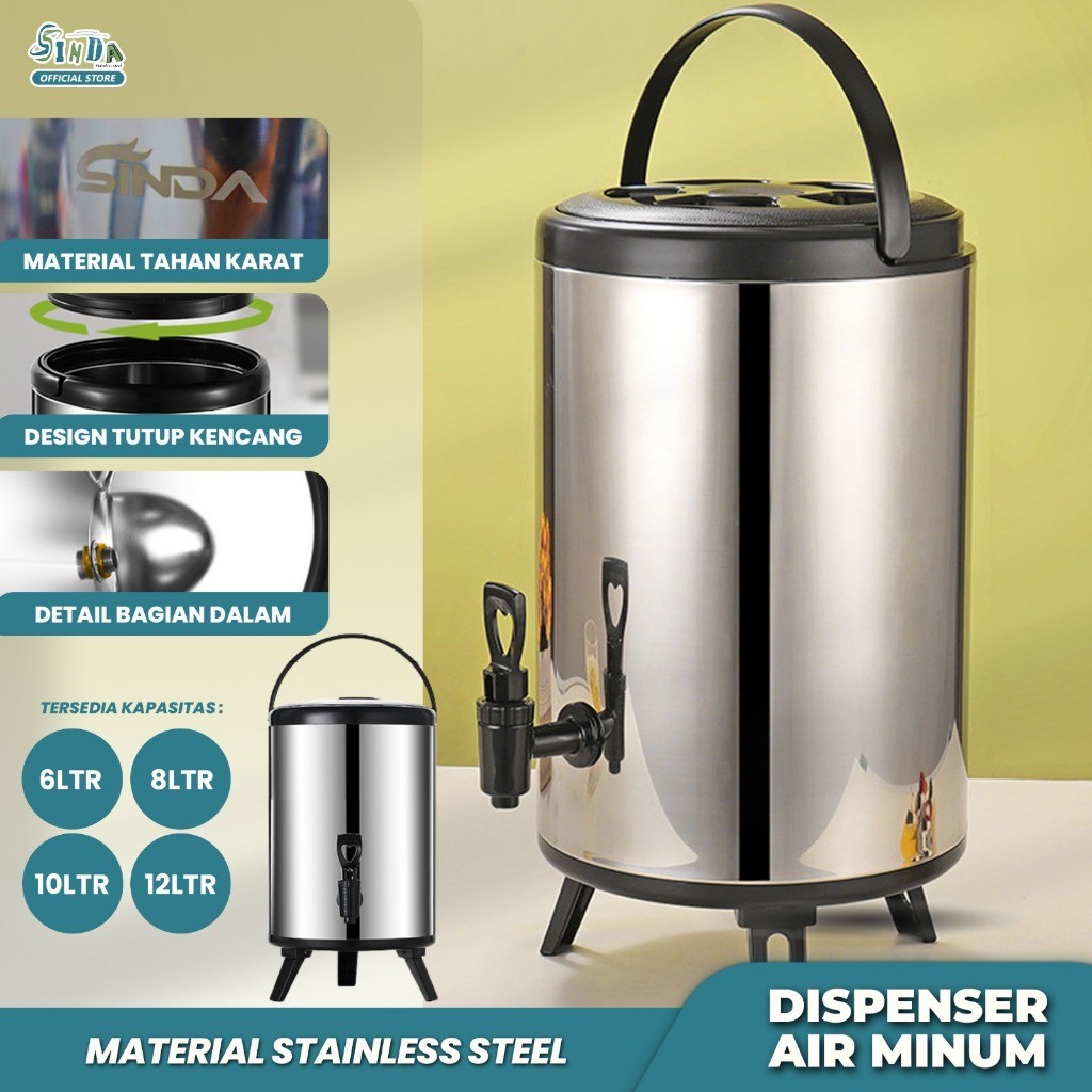 Sinda Termos Air Milk Tea Bucket Water 8 10 12 Liter /Dispenser Minuman Drink Jar Stainless